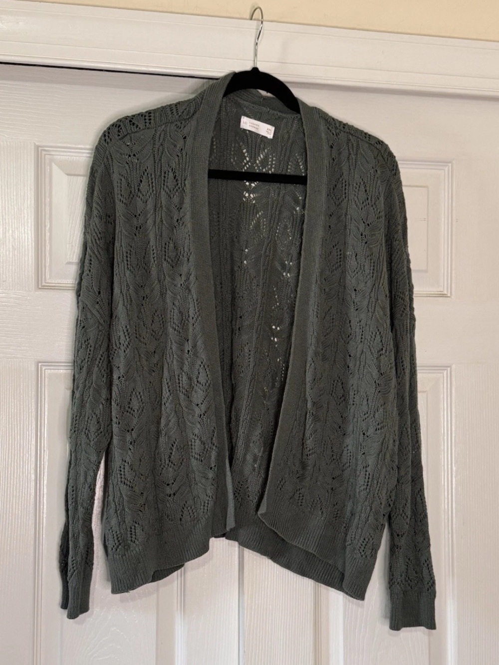 LC Lauren Conrad Lightweight Open-Front Lace Knit Cardigan - Greenish Gray